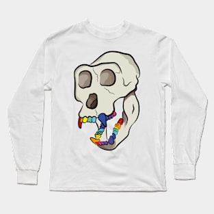 Monkey skull with rainbow teeth Long Sleeve T-Shirt